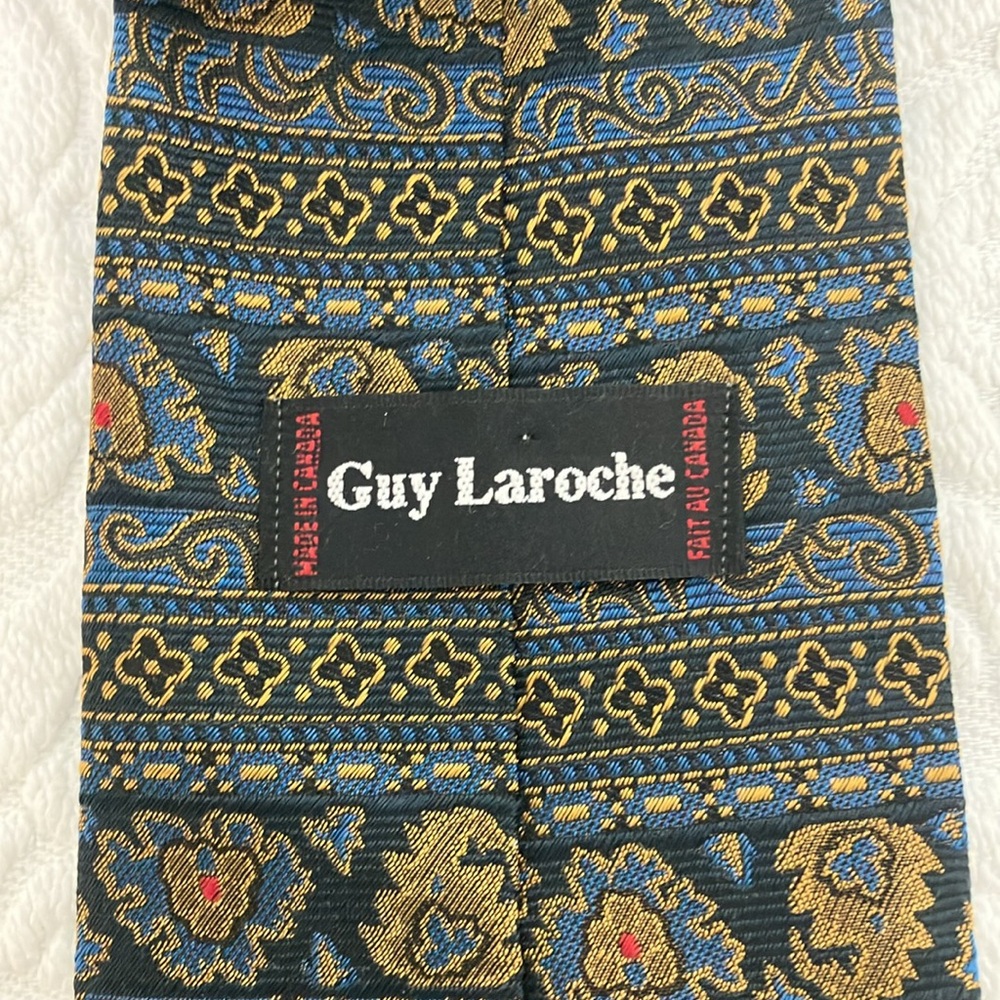 Vintage Guy Laroche silk tie, paisley brocade, blue & gold